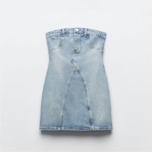 “TRF Strapless Denim Mini Dress” Zara